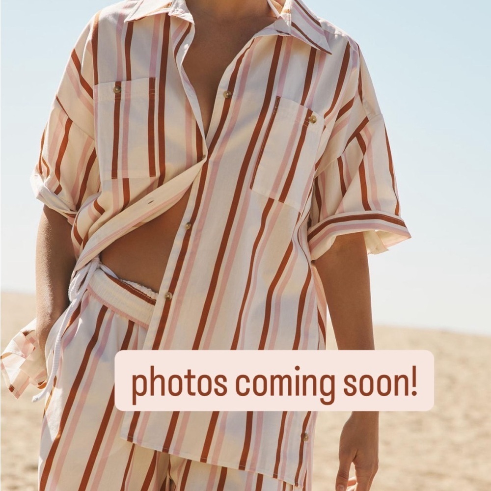 Anthropologie Boxy Buttondown Shirt Striped Coverup & Short Coord Set NWT - Picture 7 of 7